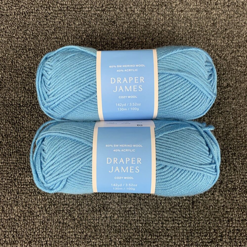 Lot Of 2 Draper James Cozy Wool, DJ Blue, Merino Wool And Acrylic Yarn New